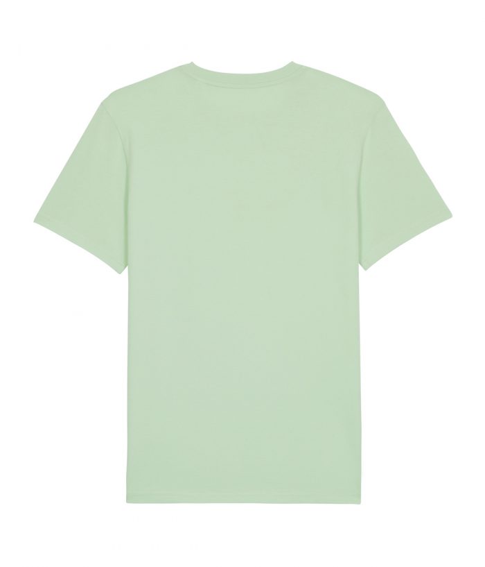 Spatele unui tricou unisex din bumbac in verde menta de designer roman Mauverien.