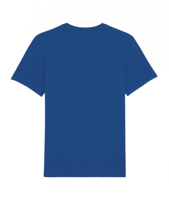 Back of blue organic cotton t-shirt for men by Mauverien.