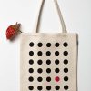 Cotton tote bag with black dots and a red dot, all placed on five rows horizontally.