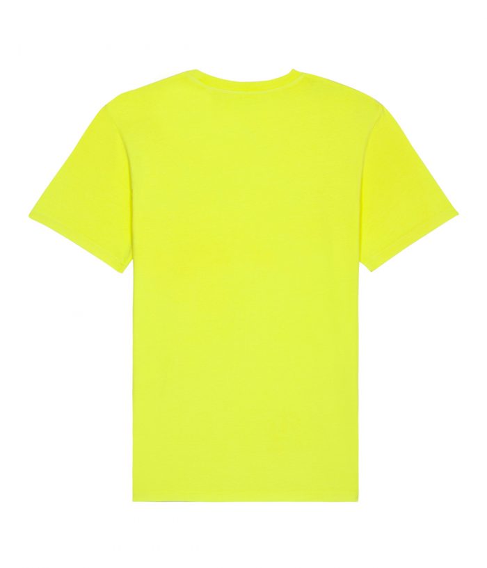 Back of yellow cotton t-shirt with unisex fit by romanian designer Mauverien.