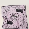 Silk scarf Crazy Cats with black cats and flowers illustrations and purple background by Mauverien.