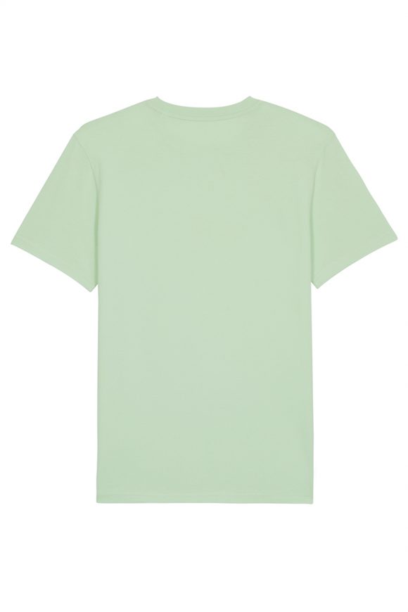 Back of mint green cotton t-shirt by Romanian fashion designer Mauverien.