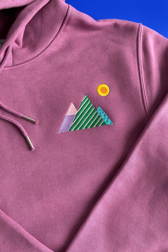Plum Cotton Hoodie with mountains