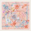 Silk scarf Romantic peachy with orange and blue floral pattern by Mauverien.