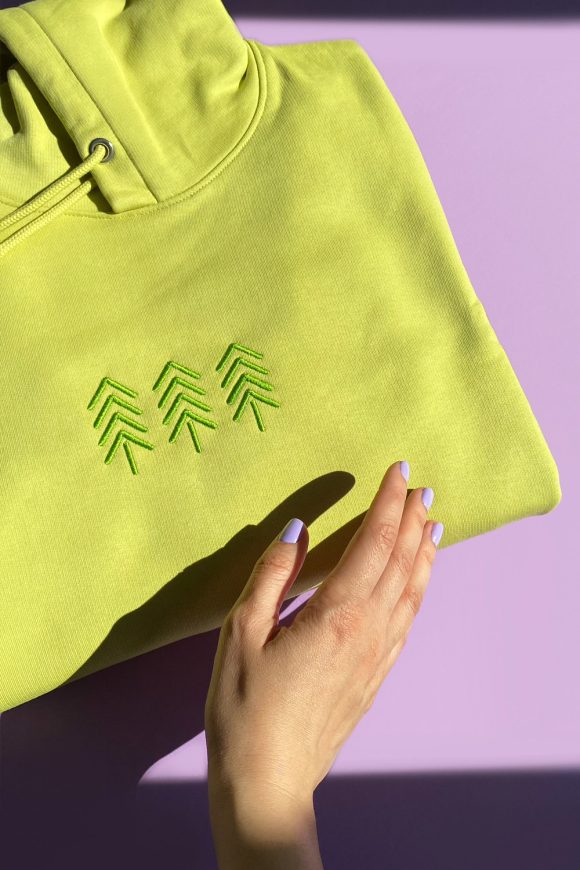 Detail of Lime Green Embroidered Hoodie.