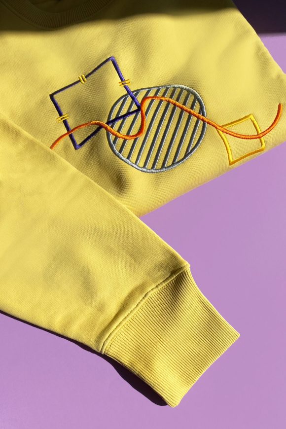 Detail of yellow Mens Cotton Embroidered Sweatshirt Abstract.